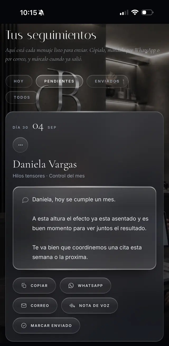 Panel de seguimientos de Decode Pro en el teléfono